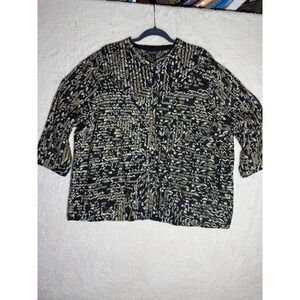 Multiples Zip Jacket Womens 2X Black Gold Abstract Pleated Mesh Excellent